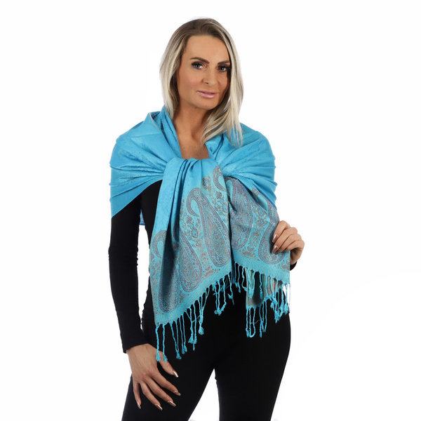 Turquoise Delight , Cashmere Sjaal met Turquoise Multi Color Paisley. 200*70 cm Casual of Chique
