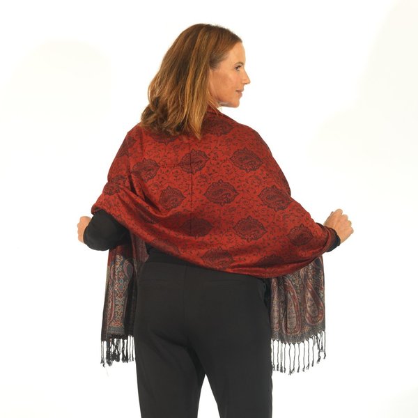 "Winter Fire" Pashmina Cashmere Rode Sjaal. Prachtige Groene Multi Color Paisley. Casual of Chique
