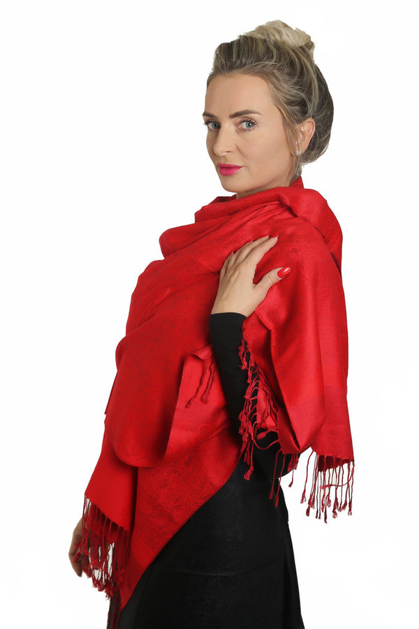 Lovely Red Warm Rode Sjaal Dames Zacht Cashmere en  Zijde Omslagdoek Winter Aanbieding