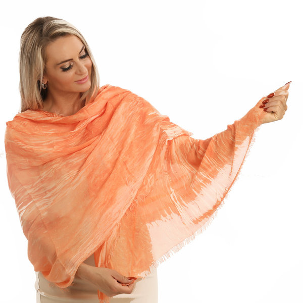 Zacht oranje gemêleerde sjaal van cashmy modal casual chique. Lichtgewicht en zacht met ruffles