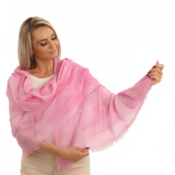 Fuchsia roze gemêleerde sjaal van cashmere modal casual chique. Lichtgewicht en zacht met ruffles
