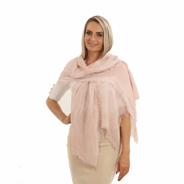 Licht roze gemêleerde sjaal van cashmy modal casual chique. Lichtgewicht en zacht met ruffles